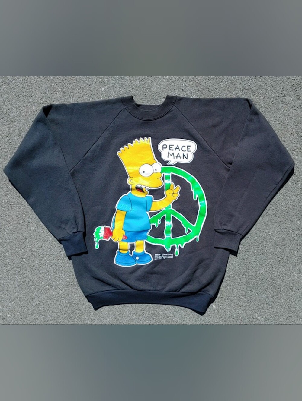 Vtg 1990 The Simpsons Bart Peace Man Neon Sweatshirt Made in Canada XL
